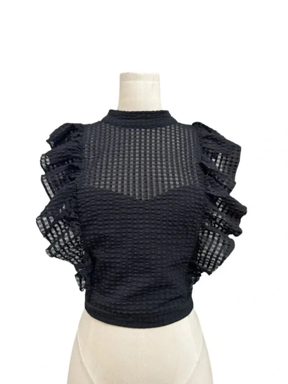 Maeve Crop Ruffle Mesh Top - Sz Small - Picture 7 of 9